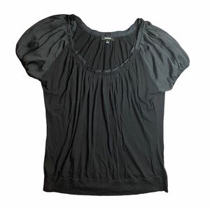 Express Black Shirt Front Ruching - Satin Sleeve - Sz L - Discounted Shipping!